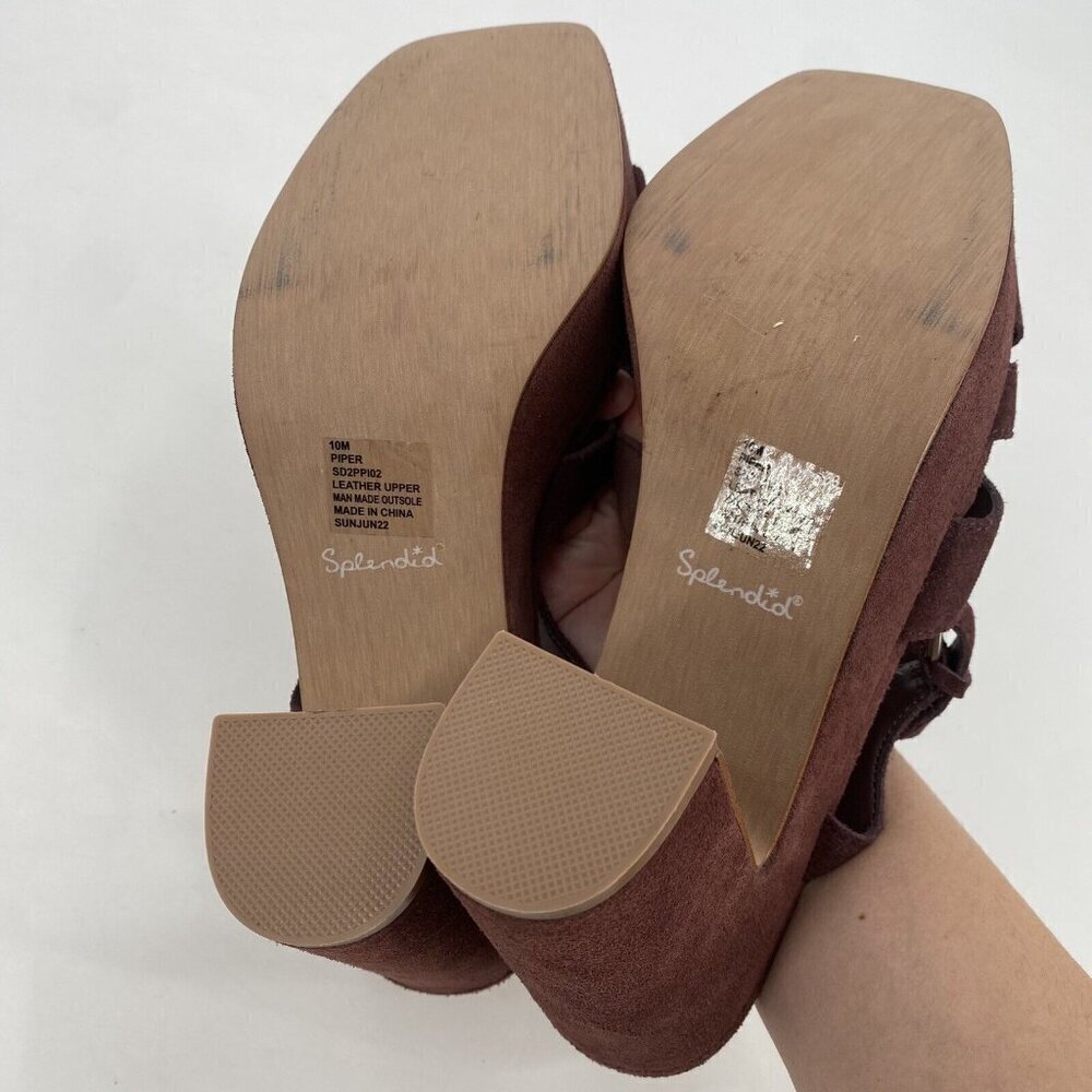 Splendid Womens Size 10 Piper Suede Platform Heeled Sandals Raisin Strappy Boho - Picture 12 of 13